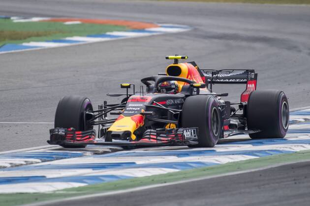 Motorsport Formula 1 season 2018 2019 race on Sunday 22 07 2018 at the Hockenheimring in Hockenheim Germany Max Verstappen Aston Martin Red Bull Racing accelerates out of the curve Copyright: xInderliedx