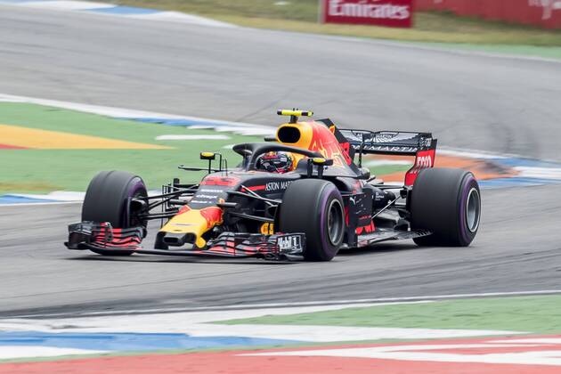 Motorsport Formula 1 season 2018 2019 race on Sunday 22 07 2018 at the Hockenheimring in Hockenheim Germany Max Verstappen Aston Martin Red Bull Racing accelerates out of the curve Copyright: xInderliedx