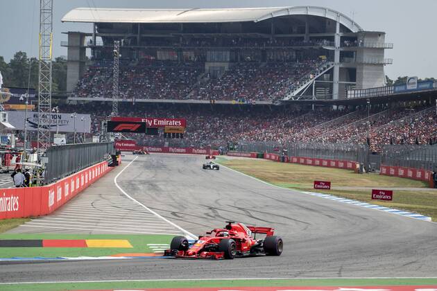 Motorsport Formula 1 season 2018 2019 race on Sunday 22 07 2018 at the Hockenheimring in Hockenheim Germany Sebastian Vettel Scuderia Ferrari turns into the first corner Copyright: xInderliedx