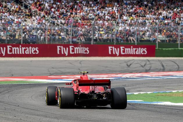 Motorsport Formula 1 season 2018 2019 race on Sunday 22 07 2018 at the Hockenheimring in Hockenheim Germany Sebastian Vettel Scuderia Ferrari turns into the first corner Copyright: xInderliedx
