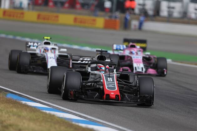 Photo4 LaPresse 22 07 2018 Hockenheimring, Germany Grand Prix Formula One Germany 2018 In the pic: Romain Grosjean (FRA) Haas F1 Team VF-18, Sergio Perez (MEX) Sahara Force India F1 VJM011 and Sergey Sirotkin (RUS) Williams FW41  Copyright: xPhoto4 LaPressex