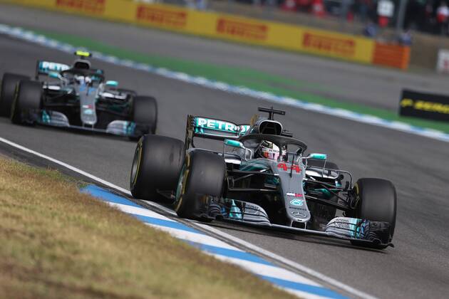Photo4 LaPresse 22 07 2018 Hockenheimring, Germany Grand Prix Formula One Germany 2018 In the pic: Lewis Hamilton (GBR) Mercedes AMG F1 W09 and Valtteri Bottas (FIN) Mercedes AMG F1 W09  Copyright: xPhoto4 LaPressex