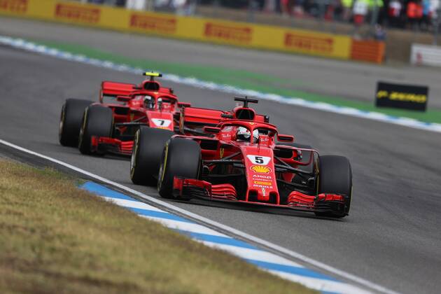 Photo4 LaPresse 22 07 2018 Hockenheimring, Germany Grand Prix Formula One Germany 2018 In the pic: Sebastian Vettel (GER) Scuderia Ferrari SF71H and Kimi Raikkonen (FIN) Scuderia Ferrari SF71H  Copyright: xPhoto4 LaPressex