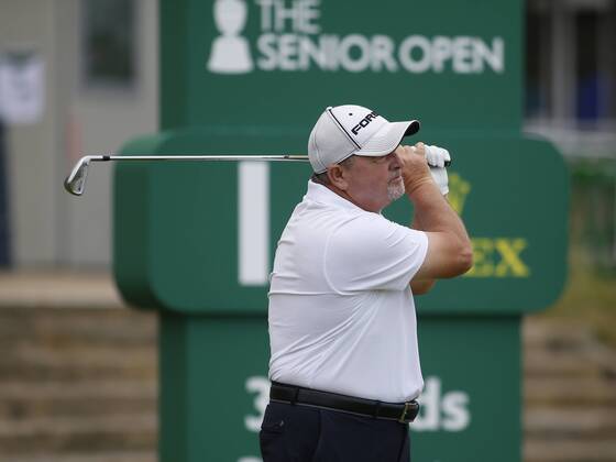 26th July 2018, Old Course at St Andrews, St Andrews, Scotland; The 2018 Senior Open Golf Championships, 1st round; Ian Woosnam (WAL) plays his tee shot on the opening hole  ActionPlus12050494 AlanxMartin
