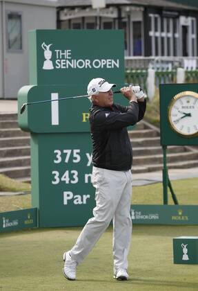 26th July 2018, Old Course at St Andrews, St Andrews, Scotland; The 2018 Senior Open Golf Championships, 1st round; Hale Irwin (USA) plays his tee shot on the opening hole  ActionPlus12050498 AlanxMartin