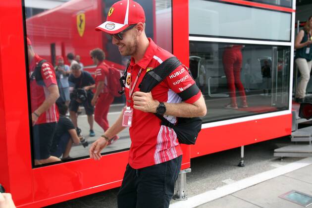 Photo4 LaPresse 26 07 2018 Budapest, Hungary Grand Prix Formula One Hungary 2018 In the pic: Sebastian Vettel (GER) Scuderia Ferrari SF71H with Sebastian Vettel (GER) Scuderia Ferrari SF71H with wears a black armband in memory of Sergio Marchionne  Copyright: xPhoto4 LaPressex