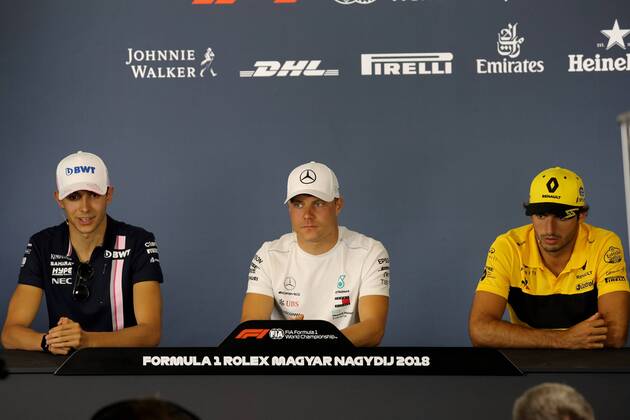 Photo4 LaPresse 26 07 2018 Budapest, Hungary Grand Prix Formula One Hungary 2018 In the pic: press conference PK Pressekonferenz Esteban Ocon (FRA) Sahara Force India F1 VJM11 Valtteri Bottas (FIN) Mercedes AMG F1 W09 Carlos Sainz Jr (ESP) Renault Sport F1 Team RS18  Copyright: xPhoto4 LaPressex