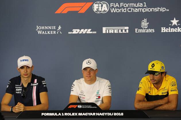 Photo4 LaPresse 26 07 2018 Budapest, Hungary Grand Prix Formula One Hungary 2018 In the pic: press conference PK Pressekonferenz Esteban Ocon (FRA) Sahara Force India F1 VJM11 Valtteri Bottas (FIN) Mercedes AMG F1 W09 Carlos Sainz Jr (ESP) Renault Sport F1 Team RS18  Copyright: xPhoto4 LaPressex
