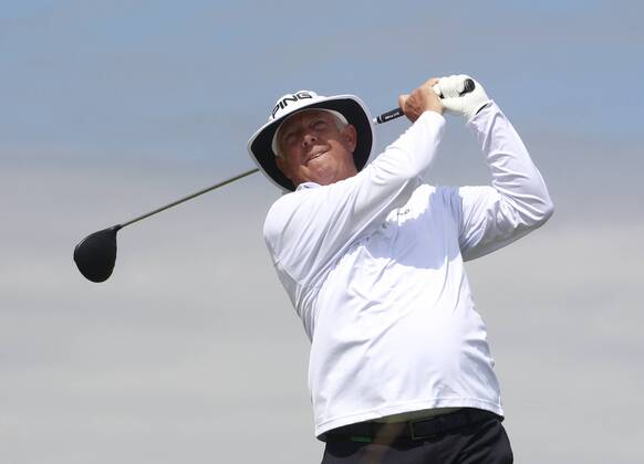 26th July 2018, Old Course at St Andrews, St Andrews, Scotland; The 2018 Senior Open Golf Championships, 1st round; Kirk Triplett (USA) plays his tee shot on the 16th hole  ActionPlus12050532 AlanxMartin