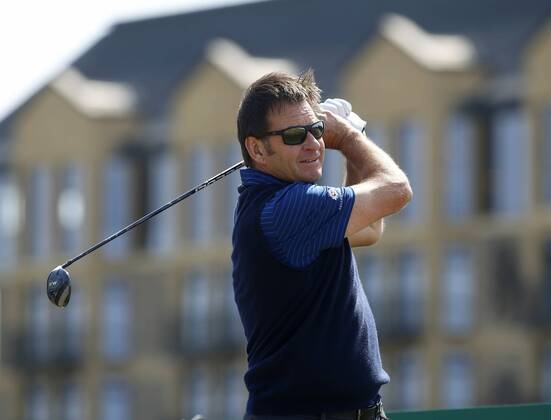 26th July 2018, Old Course at St Andrews, St Andrews, Scotland; The 2018 Senior Open Golf Championships, 1st round; Sir Nick Faldo (ENG) plays his tee shot on the 3rd hole  ActionPlus12050564 AlanxMartin