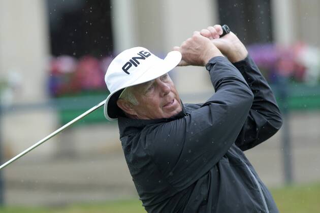 29th July 2018, Old Course at St Andrews, St Andrews, Scotland; The 2018 Senior Open Golf Championships, 4th round; Kirk Triplett (USA) plays his tee shot on the opening hole  ActionPlus12051541 AlanxMartin