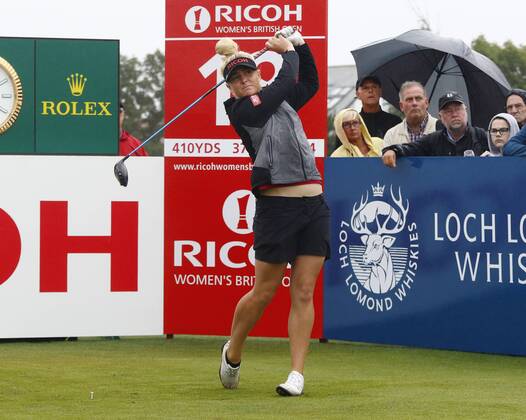 3rd August 2018, Royal Lytham &amp; St Annes Golf Club, Lytham St Annes, England; Ricoh Womens British Open Golf, 2nd round; Charley Hull (ENG) plays her tee shot on the 18th hole  ActionPlus12052397 AlanxMartin