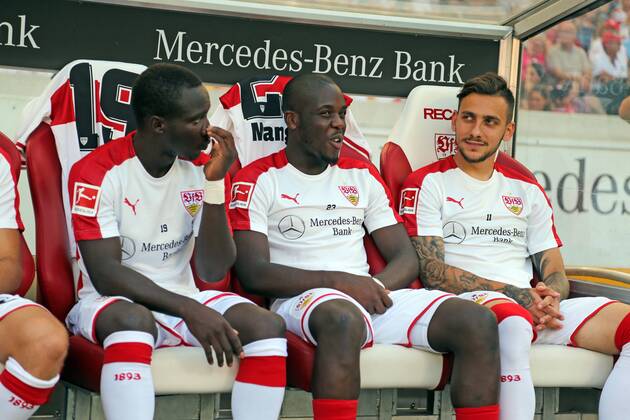 VfB Stuttgart Atletico Madrid Germany Stuttgart 05 08 2018 Football Bundesliga Season 2018 2019 Test match VfB Stuttgart Atletico Madrid v Chadrac Akolo Orel Mangala Anastasios Donis all VfB Stuttgart