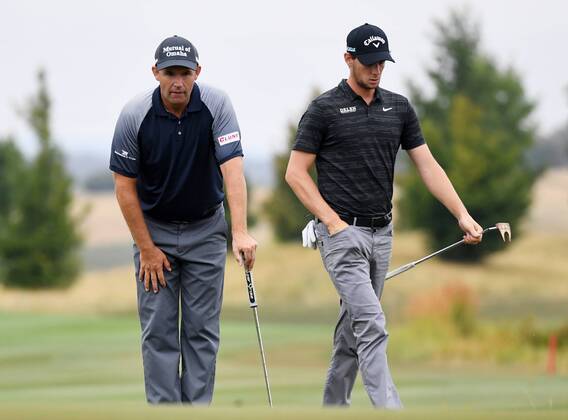Golfers L-R Padraig Harrington and Thomas Pieters in action during the Czech Masters golf tournament within the European Tour, in Vysoky Ujezd, Czech Republic, on August 24, 2018. (CTKxPhoto RomanxVondrous) CTKPhotoP201808240567301  vnd 4