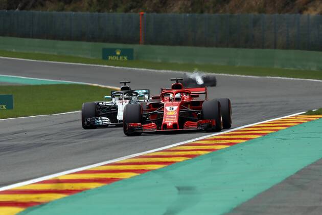 Photo4 LaPresse 25 08 2018 Spa - Francorchamps, Belgium Grand Prix Formula One Belgium 2018 In the pic: Sebastian Vettel (GER) Scuderia Ferrari SF71H and Lewis Hamilton (GBR) Mercedes AMG F1 W09  Copyright: xPhoto4 LaPressex
