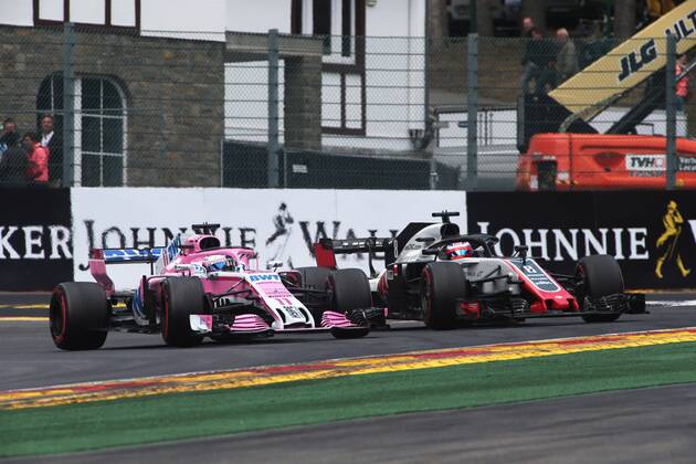 Photo4 LaPresse 25 08 2018 Spa - Francorchamps, Belgium Grand Prix Formula One Belgium 2018 In the pic: Sergio Perez (MEX) Racing Point Force India F1 VJM11 and Romain Grosjean (FRA) Haas F1 Team VF-18  Copyright: xPhoto4 LaPressex
