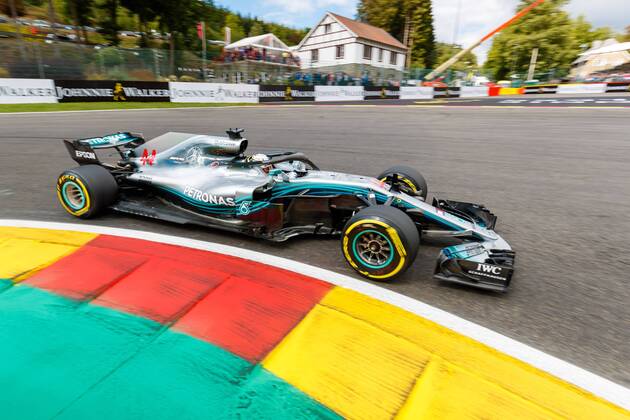 Lewis Hamilton Mercedes AMG Petronas Formula One team with his car on the track Grand Prix of Belgium 2018 Motorsport Formula 1 25 08 2018 Belgian Grand Prix 2018 Motorsport Formula 1 25 08 2018 Spa Franchorchamps Copyright: xEIBNER AlexanderxNeisx EP_ANS