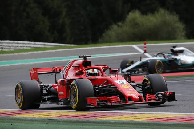 Photo4 LaPresse 26 08 2018 Spa - Francorchamps, Belgium Grand Prix Formula One Belgium 2018 In the pic: Sebastian Vettel (GER) Scuderia Ferrari SF71H and Lewis Hamilton (GBR) Mercedes AMG F1 W09  Copyright: xPhoto4 LaPressex