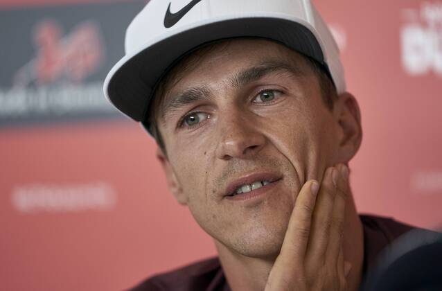 Made in Denmark European Tour Thorbjorn Olesen at the press meeting before the golf tournament Made in Denmark, at Silkeborg Golf Club, Wednesday 29 August 2018. Danmark 