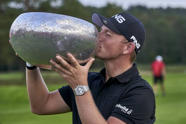 Sport Bilder des Tages Made In Denmark . European Tour. Round 4 Golf player Matt Wallace wins the European Tour tournament Made in Denmark after playing with three other players. Made in Denmark, at Silkeborg Golf Club, Sunday, September 2nd 2018. Danmark 