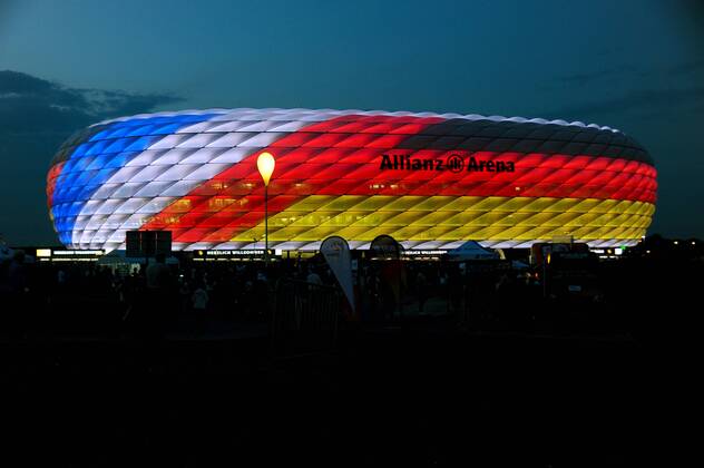 Feature The Allianz Arena shines today in the colors of Germany and France Germany Muenchen 06 09 2018 Sport Football National Team UEFA Nations League 1 Gameday Germany vs France Allianz Arena DFL DFB REGULATIONS PROHIBIT ANY USE OF PHOTOGRAPH AS IMAGE SEQUENCES AND OR QUASI VIDEO