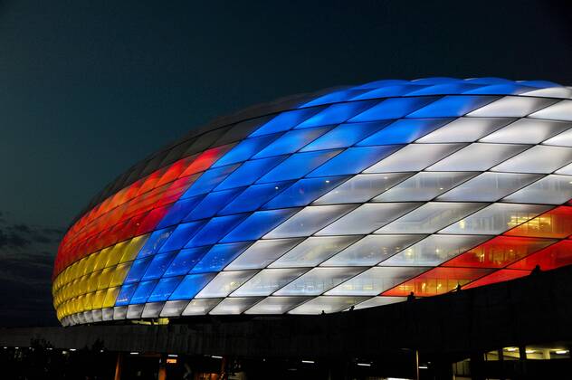 Feature The Allianz Arena shines today in the colors of Germany and France Germany Muenchen 06 09 2018 Sport Football National Team UEFA Nations League 1 Gameday Germany vs France Allianz Arena DFL DFB REGULATIONS PROHIBIT ANY USE OF PHOTOGRAPH AS IMAGE SEQUENCES AND OR QUASI VIDEO