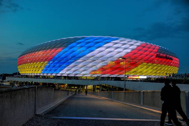 Feature The Allianz Arena shines today in the colors of Germany and France Germany Muenchen 06 09 2018 Sport Football National Team UEFA Nations League 1 Gameday Germany vs France Allianz Arena DFL DFB REGULATIONS PROHIBIT ANY USE OF PHOTOGRAPH AS IMAGE SEQUENCES AND OR QUASI VIDEO