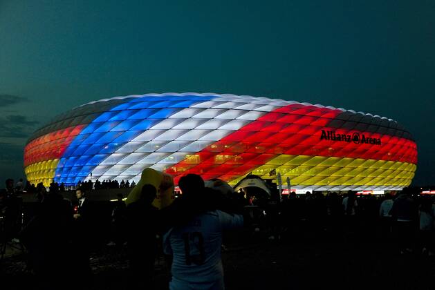 Feature The Allianz Arena shines today in the colors of Germany and France Germany Muenchen 06 09 2018 Sport Football National Team UEFA Nations League 1 Gameday Germany vs France Allianz Arena DFL DFB REGULATIONS PROHIBIT ANY USE OF PHOTOGRAPH AS IMAGE SEQUENCES AND OR QUASI VIDEO
