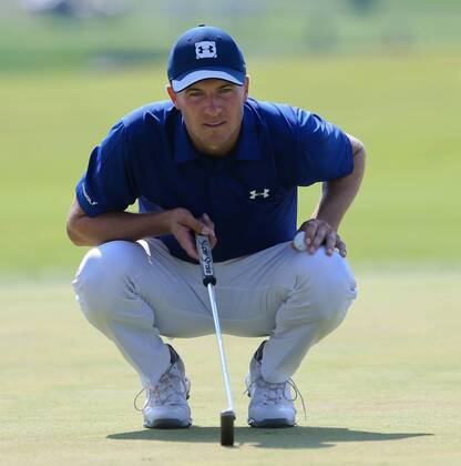 September 6, 2018 - Newtown Square, Pennsylvania, United States - Jordan Spieth lines up a putt on the 6th green during the first round of the 2018 BMW Championship. Golf 2018: BMW Championship: Round 1 - ZUMAw109 20180906_zap_w109_018 Copyright: xDebbyxWongx