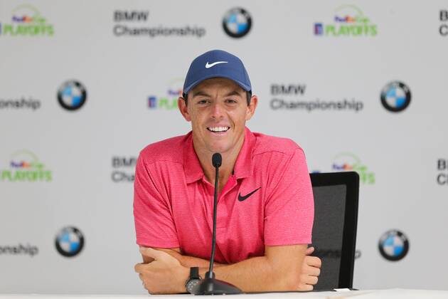 September 6, 2018 - Newtown Square, Pennsylvania, United States - Rory McIlroy speaks to the media after the first round of the 2018 BMW Championship. Golf 2018: BMW Championship: Round 1 - ZUMAw109 20180906_zap_w109_051 Copyright: xDebbyxWongx