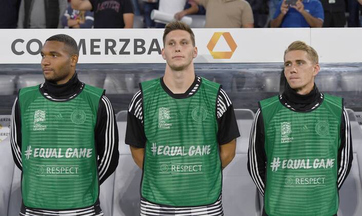 Football Men Season 2018 19 Nations League international match in Munich Germany France 0 0 l Jonathan Tah Germany Niklas Süle Germany Nils Petersen Germany at the hymn at the bank 06 09 2018 Copyright: xMatthiasxKochx