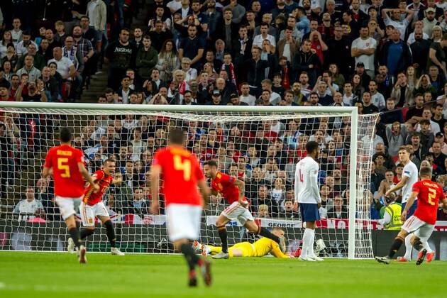 September 8, 2018 - Nacho of Spain scores the equaliser goal during the UEFA Nation League, Group 4, League A match between England and Spain at Wembley Stadium, London, England on 8 September 2018. Salvio Calabrese Soccer: England v Spain.UEFA Nation League Group Stage.8 9 2018 - ZUMAa181 20180908_zaa_a181_085 Copyright: xAFP7x