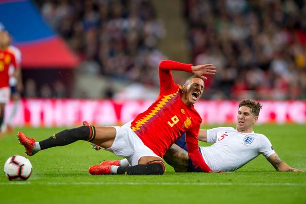 Rodrigo Moreno of Spain is fouled by John Stones of England during the UEFA Nation League, Group 4, League A match between England and Spain at Wembley Stadium, London, England on 8 September 2018. Copyright: xSalvioxCalabresex 20960040