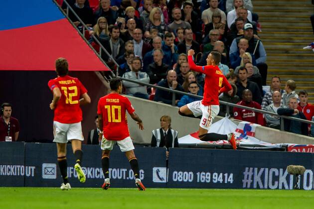 September 8, 2018 - Rodrigo Moreno of Spain celebrates scoring his goal during the UEFA Nation League, Group 4, League A match between England and Spain at Wembley Stadium, London, England on 8 September 2018. Salvio Calabrese Soccer: England v Spain.UEFA Nation League Group Stage.8 9 2018 - ZUMAa181 20180908_zaa_a181_094 Copyright: xAFP7x
