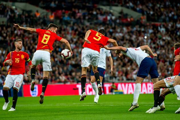 September 8, 2018 - Harry Kane of England takes a shot at goal with a header during the UEFA Nation League, Group 4, League A match between England and Spain at Wembley Stadium, London, England on 8 September 2018. Salvio Calabrese Soccer: England v Spain.UEFA Nation League Group Stage.8 9 2018 - ZUMAa181 20180908_zaa_a181_091 Copyright: xAFP7x