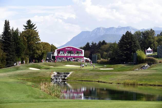 (180914) -- EVIAN, Sept. 14, 2018 -- Photo taken on Sept. 13, 2018 shows a general view of the first round of the Evian Golf Championship in Evian-les-Bains, France. ) (SP)FRANCE-EVIAN-GOLF CHAMPIONSHIP 2018 AlainxGROSCLAUDE 