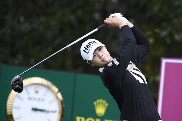 (180914) -- EVIAN, Sept. 14, 2018 -- Park Sung Hyun of South Korea plays a shot during the first round of the Evian Golf Championship on Sept. 13, 2018 in Evian-les-Bains, France. ) (SP)FRANCE-EVIAN-GOLF CHAMPIONSHIP 2018 AlainxGROSCLAUDE 