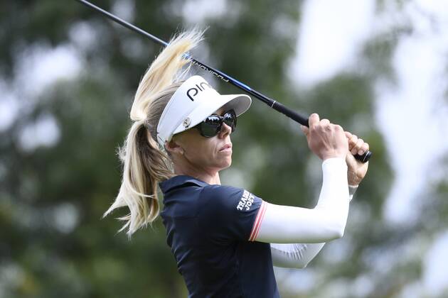 (180914) -- EVIAN, Sept. 14, 2018 -- Pernilla Lindberg of Sweden plays a shot during the first round of the Evian Golf Championship on Sept. 13, 2018 in Evian-les-Bains, France. ) (SP)FRANCE-EVIAN-GOLF CHAMPIONSHIP 2018 AlainxGROSCLAUDE 