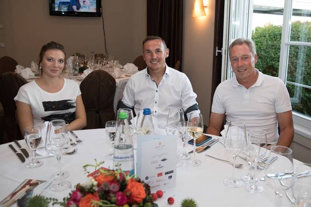 Co Tainer Tobias Zellner FC Augsburg with his partner Olga and chief scout Stephan Schwarz FC Augsburg 21 Stadler Golf Trophy 2018 Golf 11 06 2018 Stuttgart Baden Wuerttemberg Germany Copyright: xkolbert-press ChristianxKolbertx