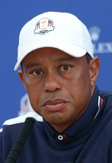 Tiger Woods holds a press conference PK Pressekonferenz on the first practice day of the Ryder Cup 2018 at Le Golf National in Guyancourt near Paris on September 25, 2018. Team USA defends the Ryder Cup against Team Europe in the three-day tournament starting on Friday, September 28th.  PAR20180925060 DAVIDxSILPA