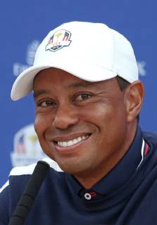 Tiger Woods holds a press conference PK Pressekonferenz on the first practice day of the Ryder Cup 2018 at Le Golf National in Guyancourt near Paris on September 25, 2018. Team USA defends the Ryder Cup against Team Europe in the three-day tournament starting on Friday, September 28th.  PAR20180925065 DAVIDxSILPA