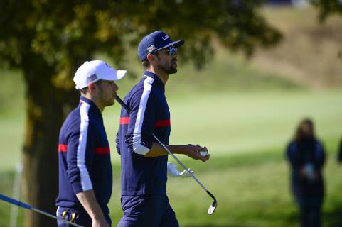 Michael Phelps (Celeb Team USA) Nick Jonas (Celeb Team USA) CELEBRITES : Match des Celebrites - Ryder Cup - 25 09 2018 JBAutissier Panoramic 