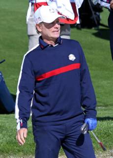 Greg Kinnear reacts after a shot during a Ryder Cup 2018 celebrity tournament at Le Golf National in Guyancourt near Paris on September 25, 2018. The three-day main event Ryder Cup featuring Team USA versus Team Europe starts Friday, September 28th.  PAR20180925087 DAVIDxSILPA