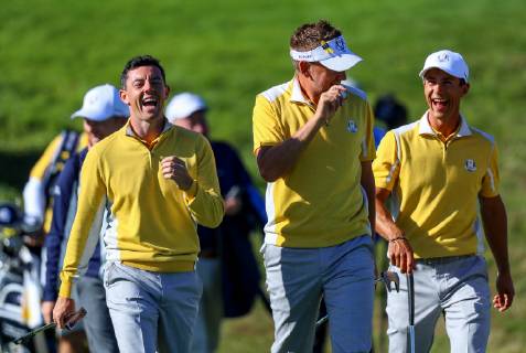 2018 Ryder Cup Practice Day, Albatros Course, Le Golf National, Saint-Quentin-en-Yvelines, Paris 27 9 2018 Europe s Rory McIlroy, Ian Poulter and Thorbjorn Olesen Rory McIlroy, Ian Poulter and Thorbjorn Olesen 27 9 2018  Copyright: x©INPHO OisinxKeniryx OSH_8311