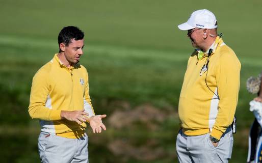 2018 Ryder Cup Practice Day, Albatros Course, Le Golf National, Saint-Quentin-en-Yvelines, Paris 27 9 2018 Europe s Rory McIlroy and Captain Thomas Bjorn Rory McIlroy and Thomas Bjorn 27 9 2018  Copyright: x©INPHO OisinxKeniryx OSH_8115