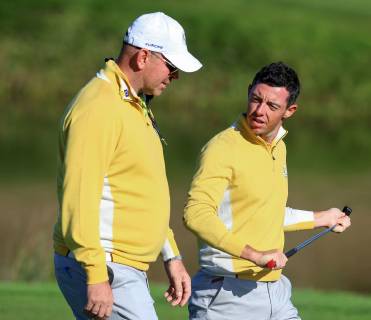 2018 Ryder Cup Practice Day, Albatros Course, Le Golf National, Saint-Quentin-en-Yvelines, Paris 27 9 2018 Europe s Rory McIlroy and Captain Thomas Bjorn Rory McIlroy and Thomas Bjorn 27 9 2018  Copyright: x©INPHO OisinxKeniryx OSH_8252