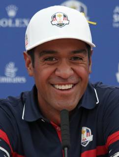 Tony Finau speaks during a press conference PK Pressekonferenz a day before the start of the Ryder Cup at Le Golf National in Guyancourt near Paris on September 27, 2018. The Ryder Cup takes place every two years and features Team USA versus Team Europe, with venues alternating between the U.S and Europe each competition.  PAR20180927004 DAVIDxSILPA