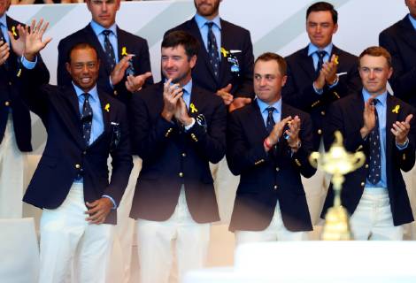 2018 Ryder Cup Opening Ceremony, Albatros Course, Le Golf National, Saint-Quentin-en-Yvelines, Paris 27 9 2018 USA s Tiger Woods is introduced Tiger Woods is introduced 27 9 2018  Copyright: x©INPHO OisinxKeniryx OSH_9231
