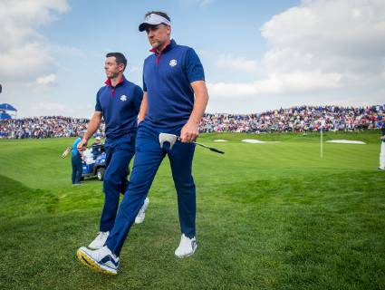 2018 Ryder Cup Day 1, Albatros Course, Le Golf National, Saint-Quentin-en-Yvelines, Paris 28 9 2018 Rory McIlroy and Ian Poulter leave the 11th green Rory McIlroy and Ian Poulter leave the 11th green 28 9 2018  Copyright: x©INPHO OisinxKeniryx MT2_8714