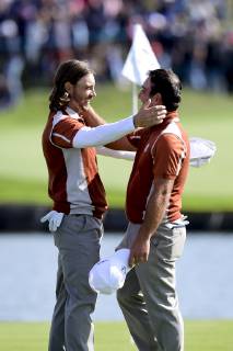 joie de Tommy Fleetwood of England et de Francesco Molinari of Italy (Team Europ) GOLF : Ryder Cup 2018 - Guyancourt - 29 09 2018 JBAutissier Panoramic 